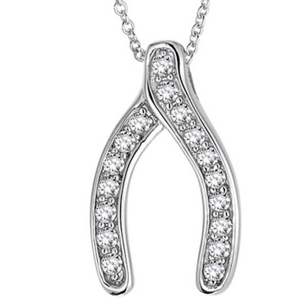 Sterling & Cubic Zirconia Wishbone Pendant - NEW